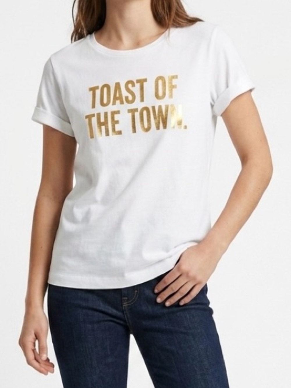 Kate Spade Toast Of The Town Graphic Tee White Gold Modern Prep Elevated Basic